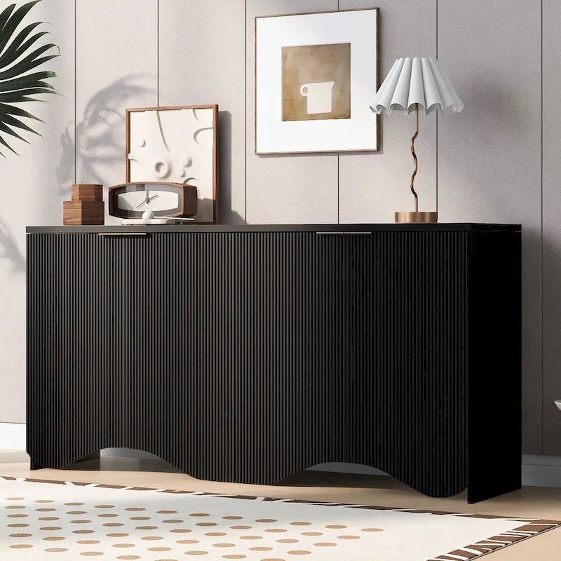 Vertical Stripes and Wavy Design of a Four-Door Cabinet Cabinet