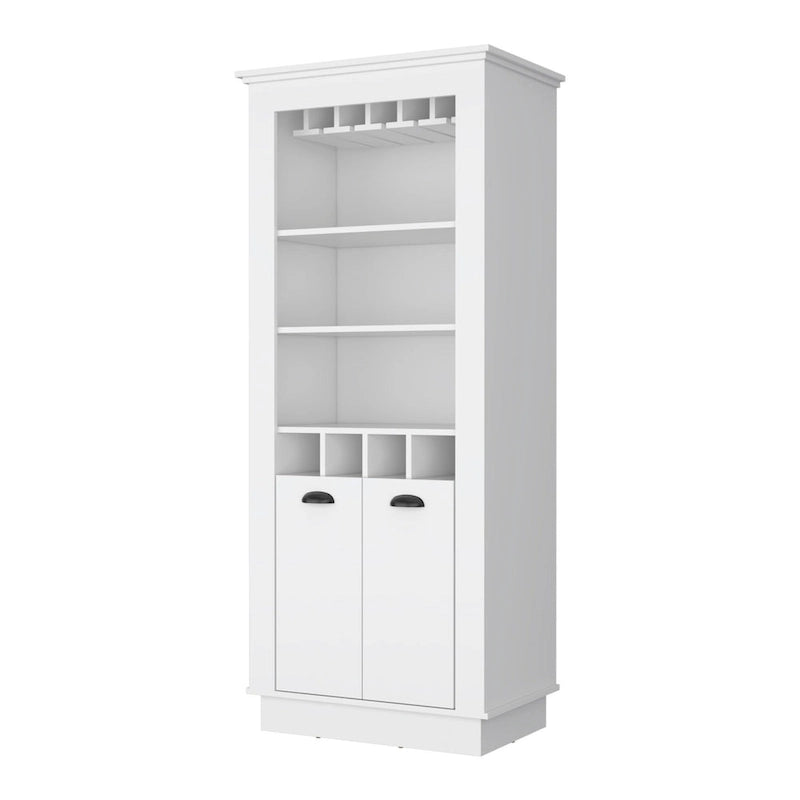 Tall Bar Cabinet with Wine Bottle Storage and Stemware Rack, 70 Inches High