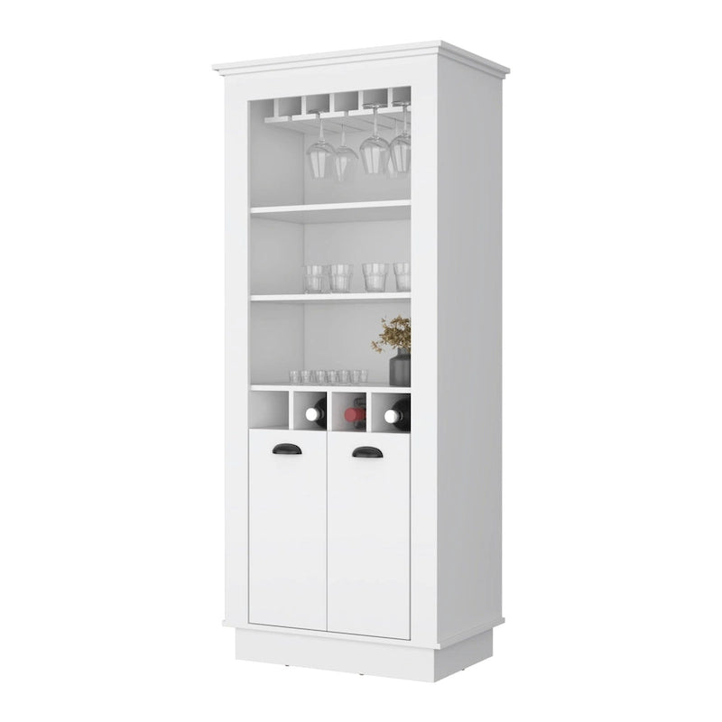 Tall Bar Cabinet with Wine Bottle Storage and Stemware Rack, 70 Inches High