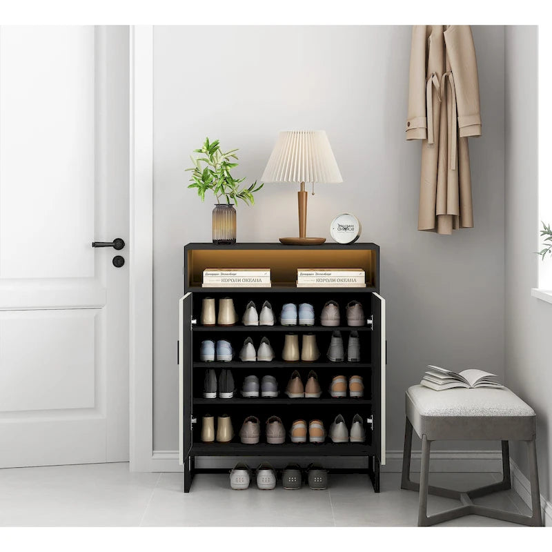 5-Tier Shoe Storage Cabinet, Wooden Shoe Cabinet with Doors Modern Shoe Organizer with Open Shelves