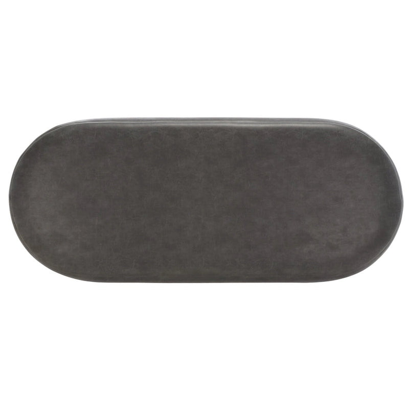 Grey Vegan Leather Oval Bench with Matte Black Base, 50 Inches Wide