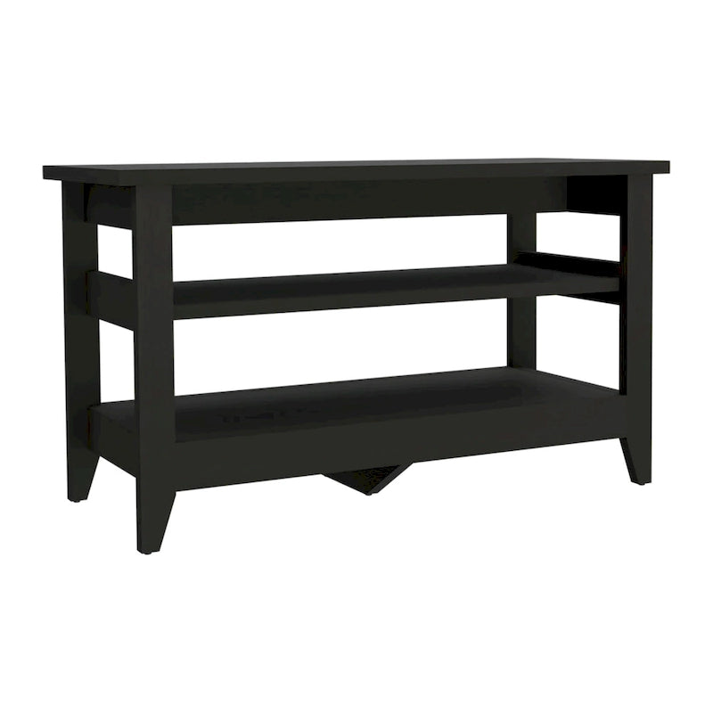 Entryway Storage Bench with Two Open Shelves, 43.3 Inches Wide