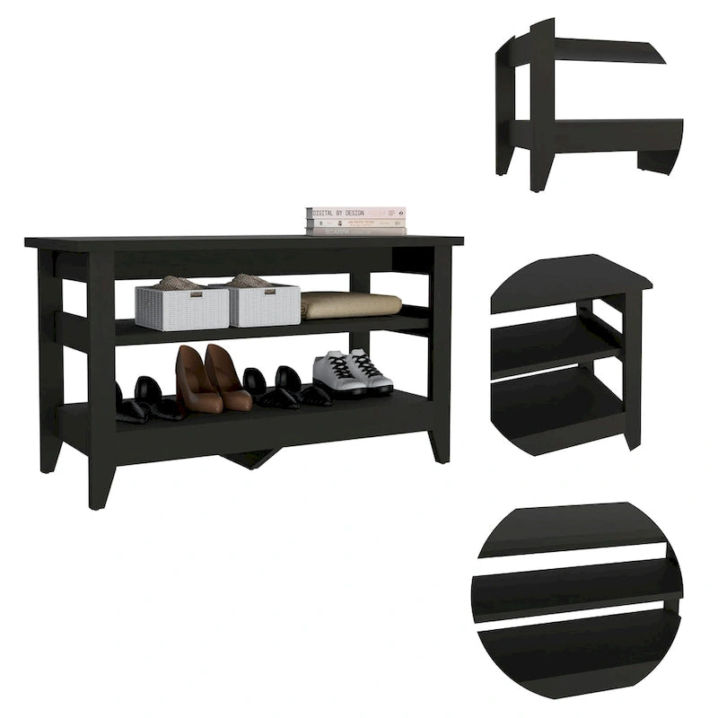 Entryway Storage Bench with Two Open Shelves, 43.3 Inches Wide