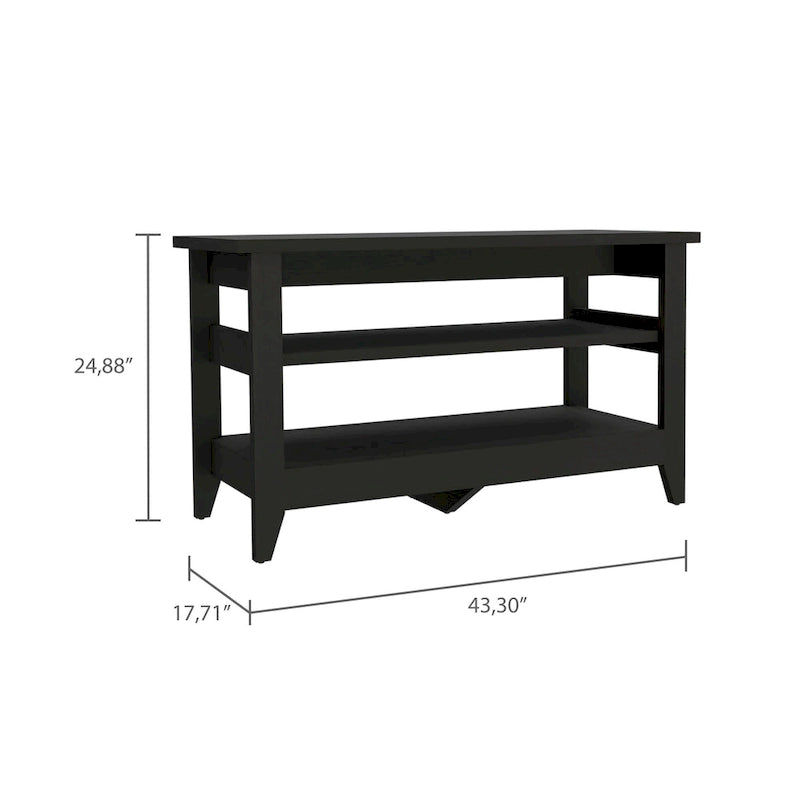 Entryway Storage Bench with Two Open Shelves, 43.3 Inches Wide