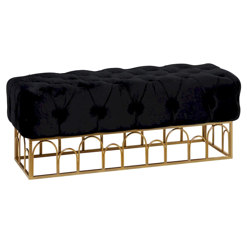 Metal Bench with Gold Base - Black - Roche River Decor - 20W x 49L x 18H
