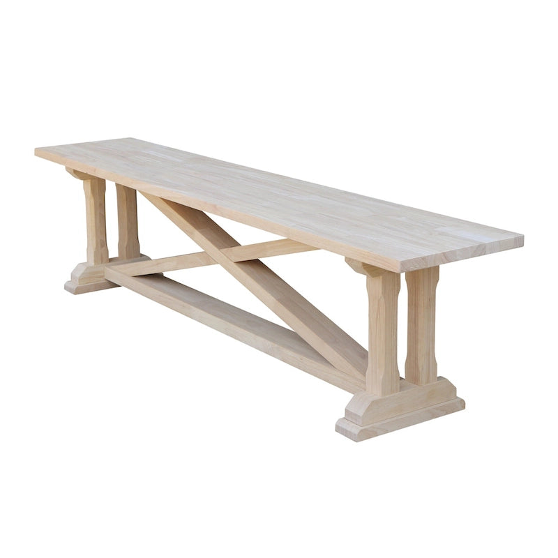 Unfinished Solid Wood Bench with Butcher Block Surface, 72 Inches Wide
