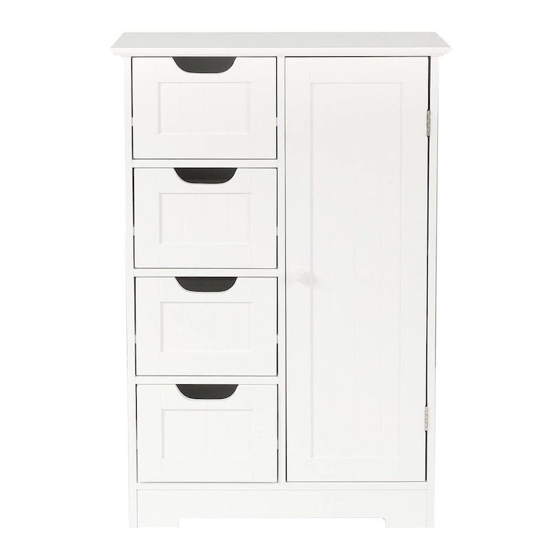Witte houten badkamerkast met 4 laden en 1 deur - 32.68 H x 22.05 W x 11.81 D