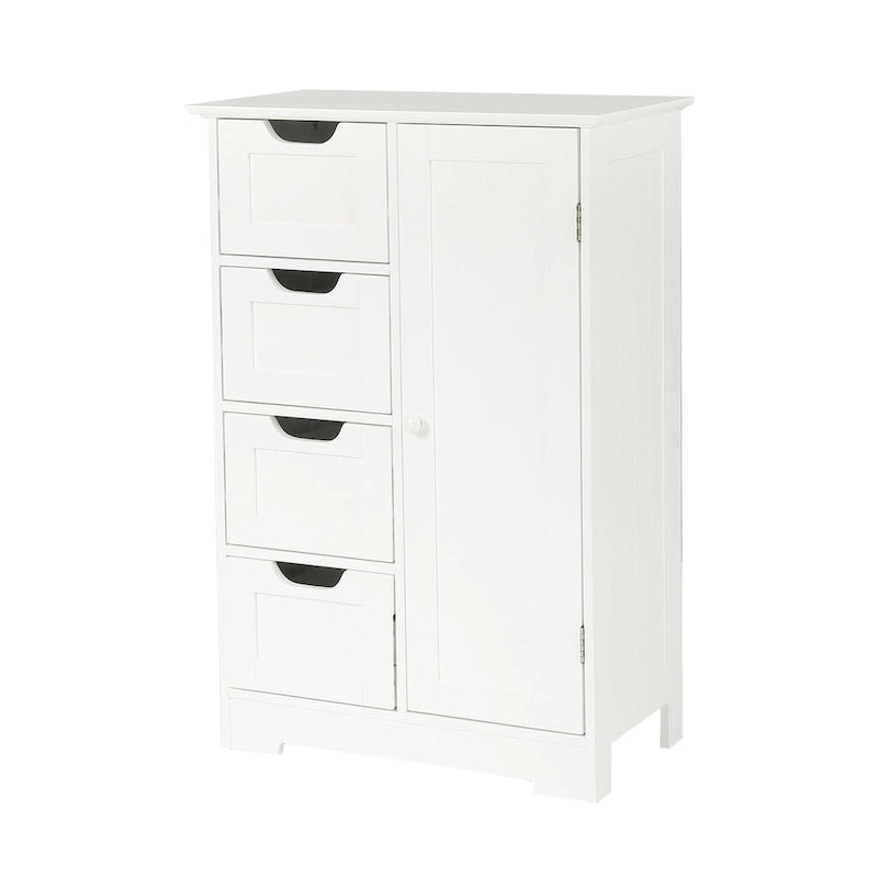 Witte houten badkamerkast met 4 laden en 1 deur - 32.68 H x 22.05 W x 11.81 D