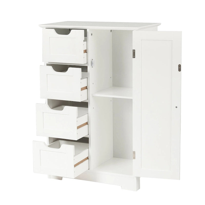 Witte houten badkamerkast met 4 laden en 1 deur - 32.68 H x 22.05 W x 11.81 D