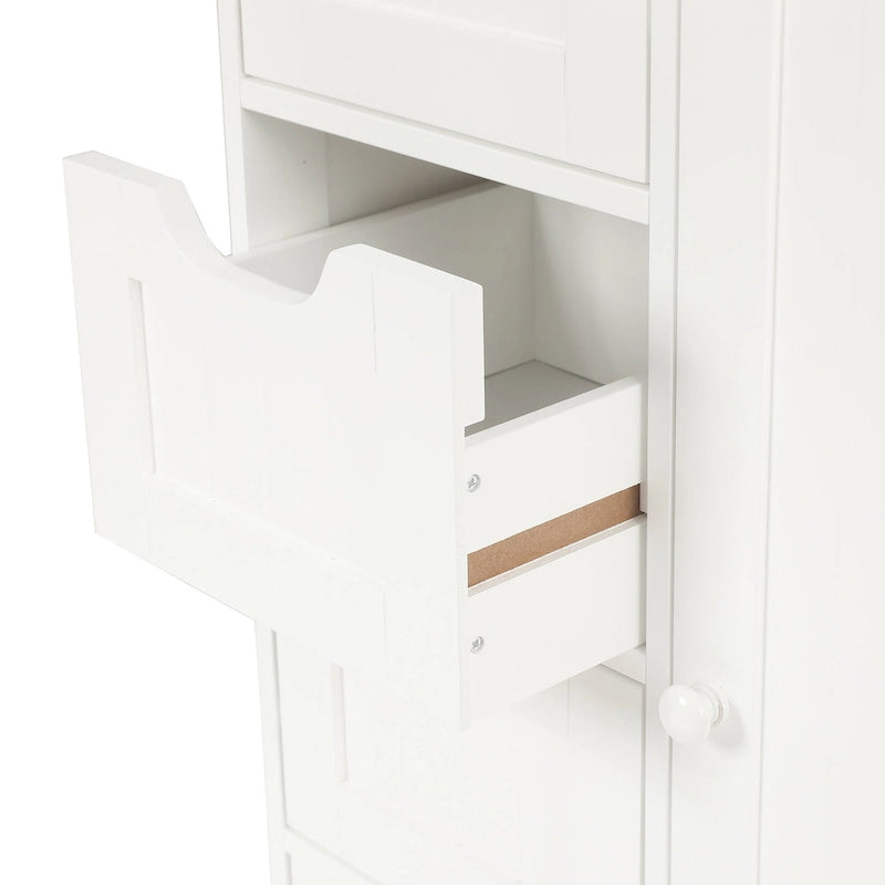 Witte houten badkamerkast met 4 laden en 1 deur - 32.68 H x 22.05 W x 11.81 D