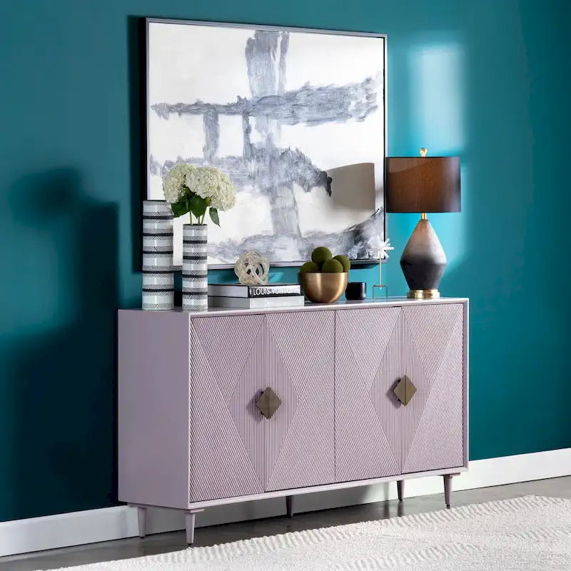 Sideboard aus Holz mit vier Türen und goldenen Akzenten, Fliederlila – 72