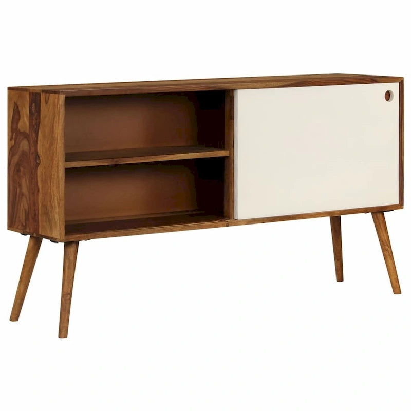 Solid Sheesham Wood Sideboard with Two Sliding Doors, 46.5 Inches Wide