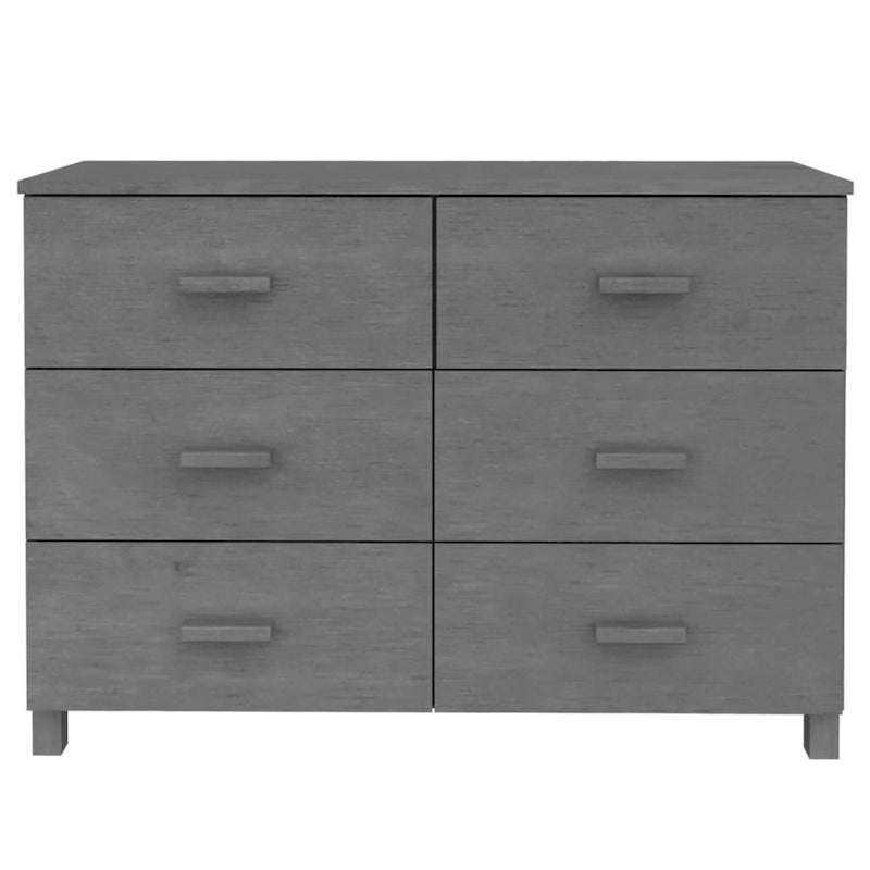 Solid Pine Sideboard with Six Drawers and Wooden Handles, 44.5 Inches Wide