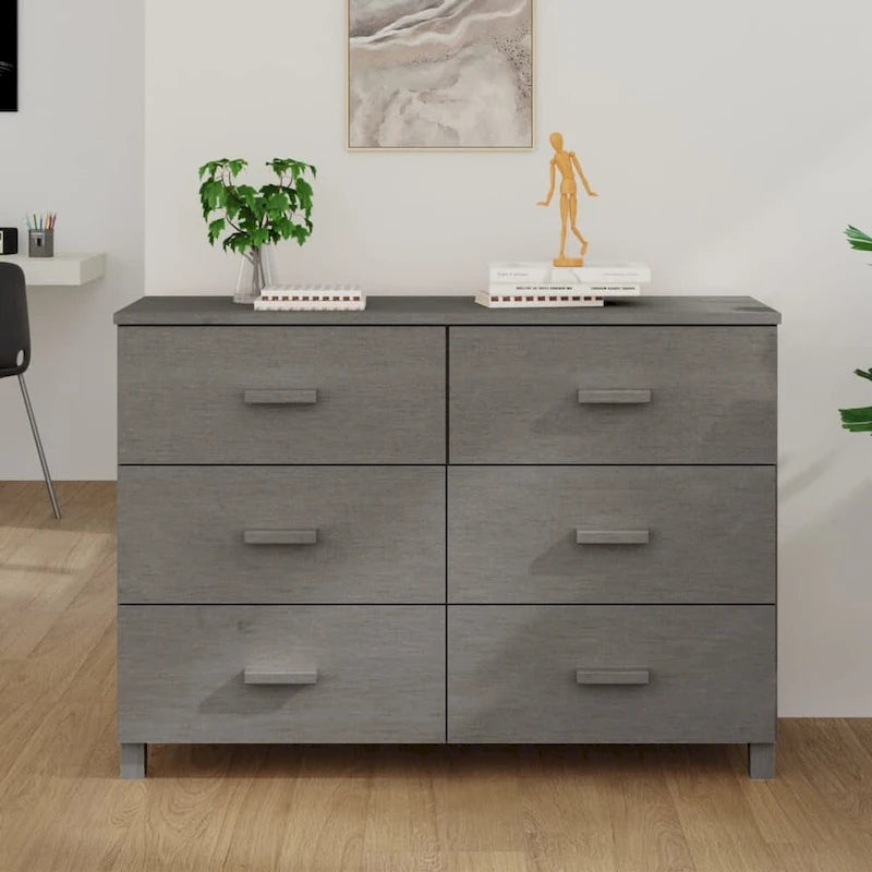 Sideboard aus massivem Kiefernholz mit sechs Schubladen und Holzgriffen, 44.5 Inches breit