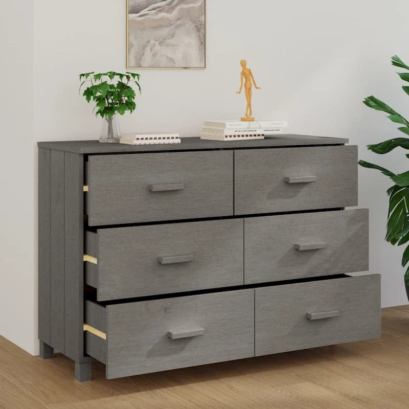 Sideboard aus massivem Kiefernholz mit sechs Schubladen und Holzgriffen, 44.5 Inches breit