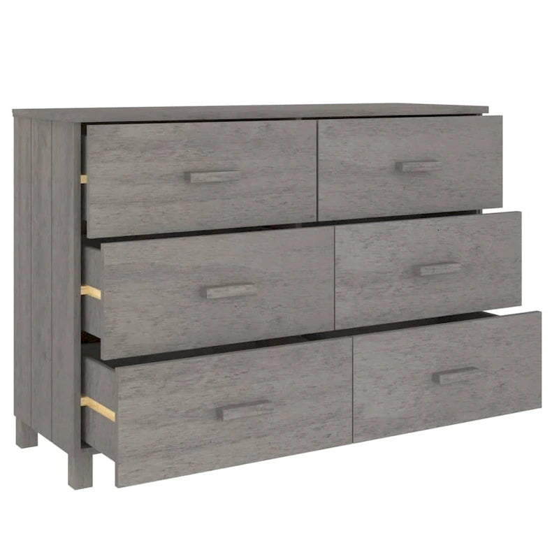 Sideboard aus massivem Kiefernholz mit sechs Schubladen und Holzgriffen, 44.5 Inches breit