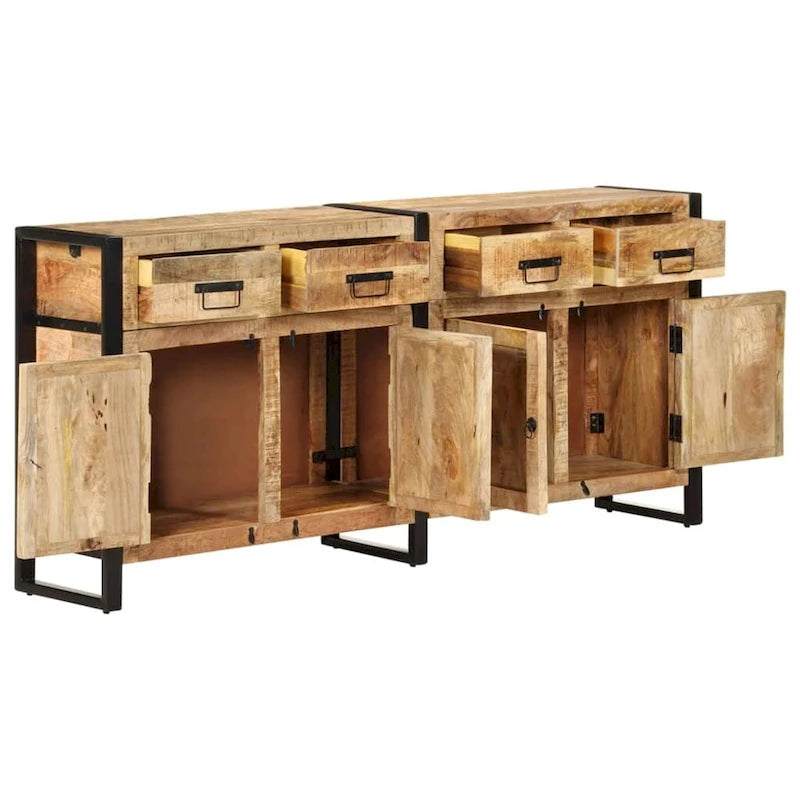 Sideboard aus massivem Mangoholz mit vier Schubladen und Stahlgestell, 67.7 Inches breit