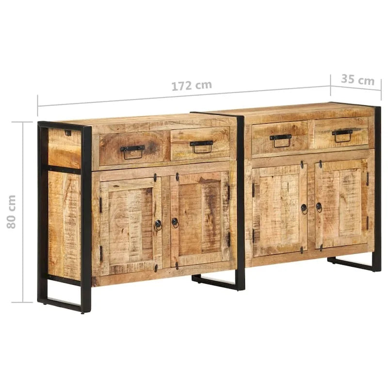 Sideboard aus massivem Mangoholz mit vier Schubladen und Stahlgestell, 67.7 Inches breit