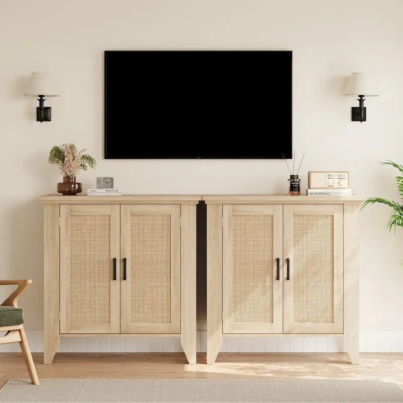Rattan Storage Cabinet with Doors and Shelves