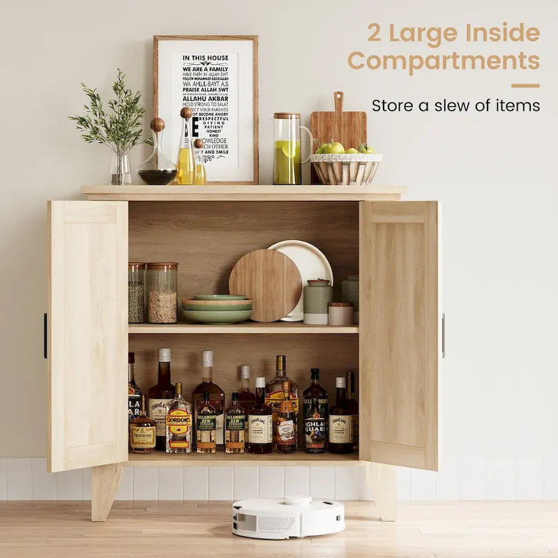 Rattan Storage Cabinet with Doors and Shelves