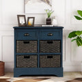 Armario de almacenamiento rústico con dos cajones y cuatro cestas clásicas de ratán - 28L x 11.8W x 28H