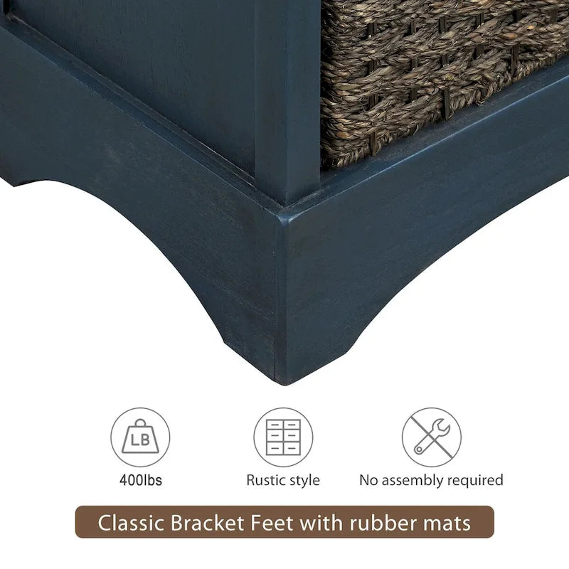 Armario de almacenamiento rústico con dos cajones y cuatro cestas clásicas de ratán - 28L x 11.8W x 28H