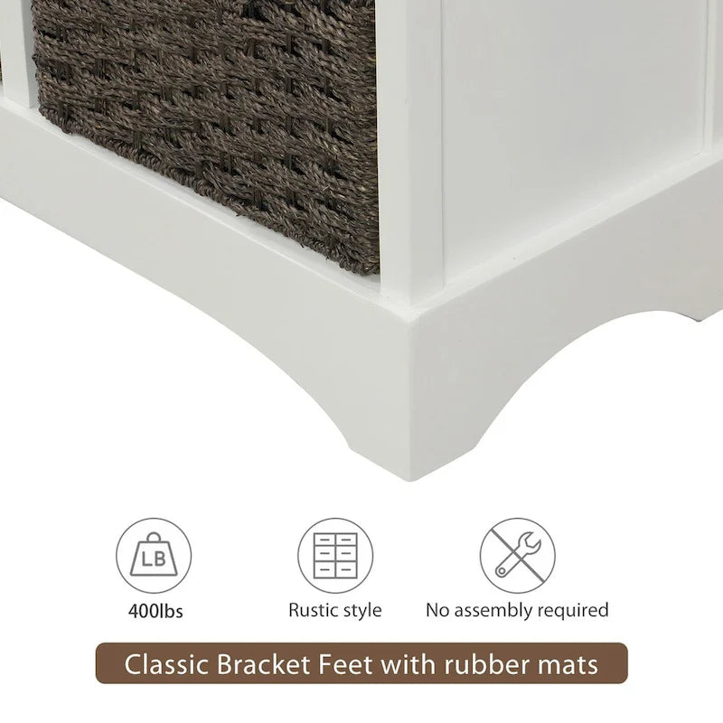 Armario de almacenamiento rústico con dos cajones y cuatro cestas clásicas de ratán - 28L x 11.8W x 28H