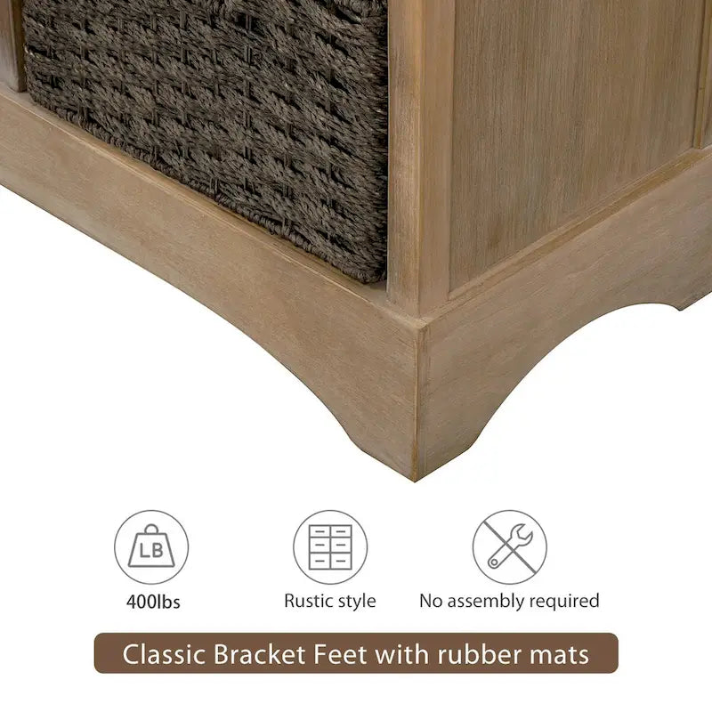 Armario de almacenamiento rústico con dos cajones y cuatro cestas clásicas de ratán - 28L x 11.8W x 28H