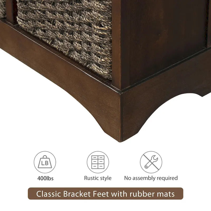 Armario de almacenamiento rústico con dos cajones y cuatro cestas clásicas de ratán - 28L x 11.8W x 28H