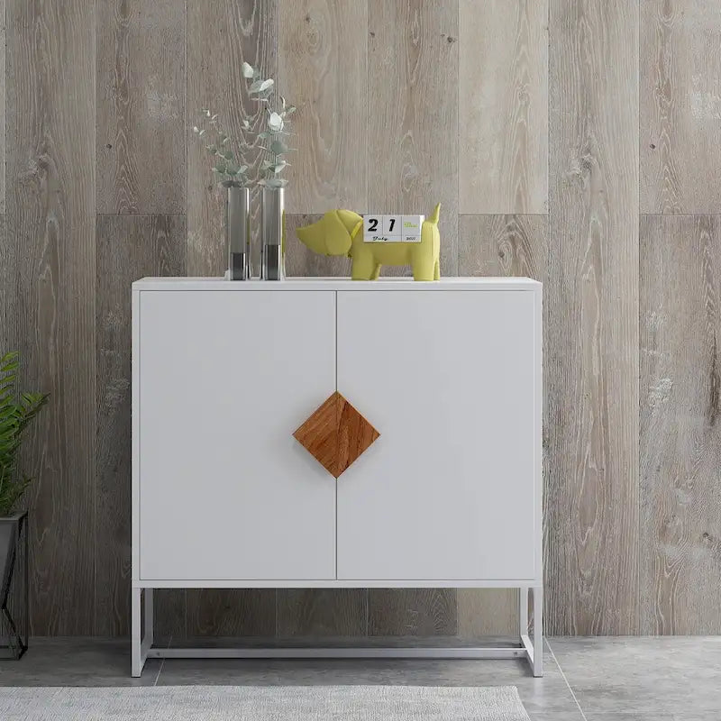 Solid Wood Square Shape Handle Deisign Sideboard with Doors