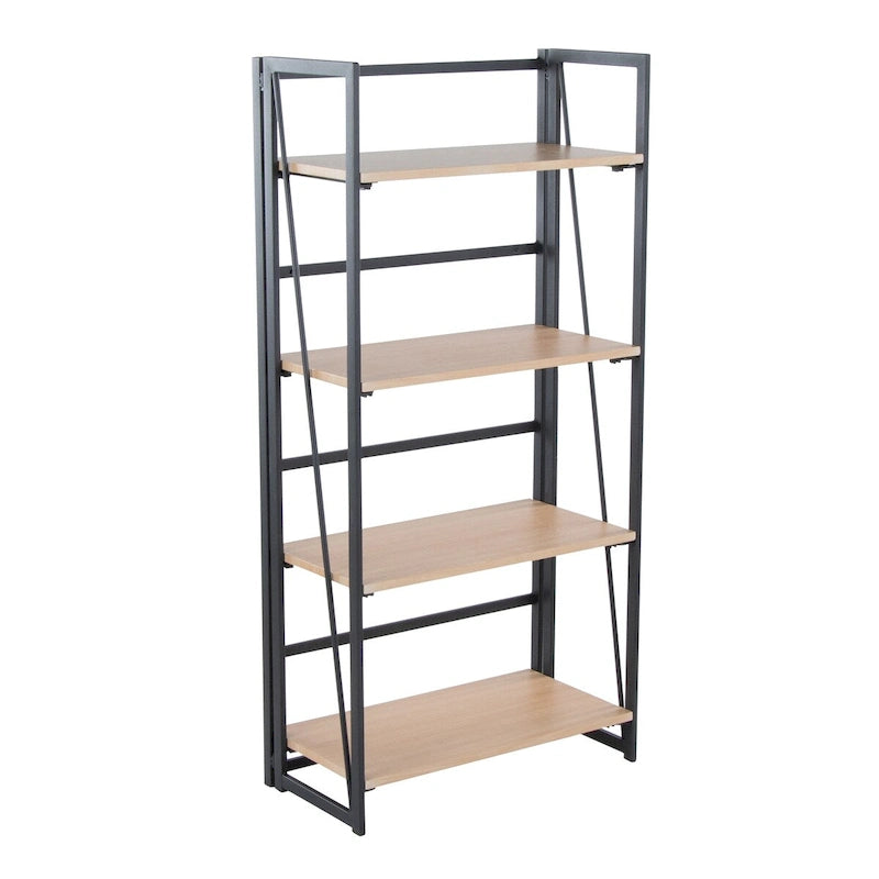 Contemporary Bookcase with Four Open Wood Shelves and Painted Metal Frame