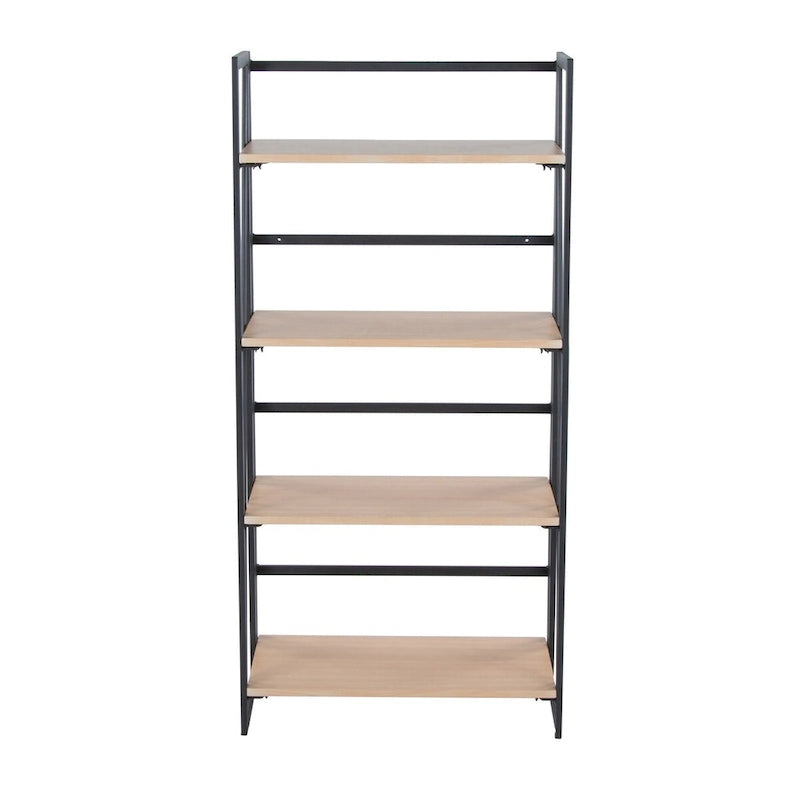 Contemporary Bookcase with Four Open Wood Shelves and Painted Metal Frame