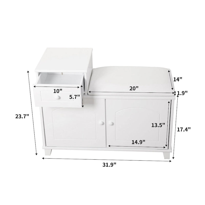 Weiße Schuhbank aus Holz, Hocker und Schrank mit Schublade – 31.50*13.78*23.62