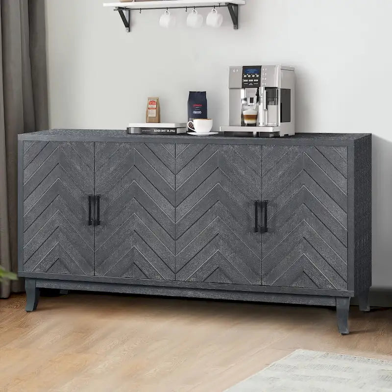 Stronger Vintage Style Buffet Cabinet, Lacquered Accent Storage 4 Door Wooden Cabinets,Thickened Sideboard Storage Cabinet