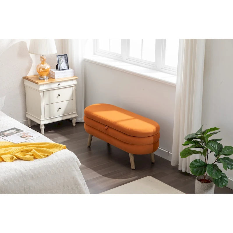 Banc de rangement en velours pour la chambre, avec pieds en bois, pour le salon ou la chambre, intérieur