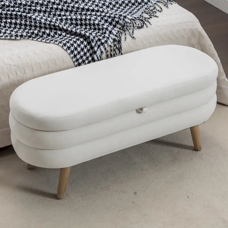 Banc de rangement en velours pour la chambre, avec pieds en bois, pour le salon ou la chambre, intérieur