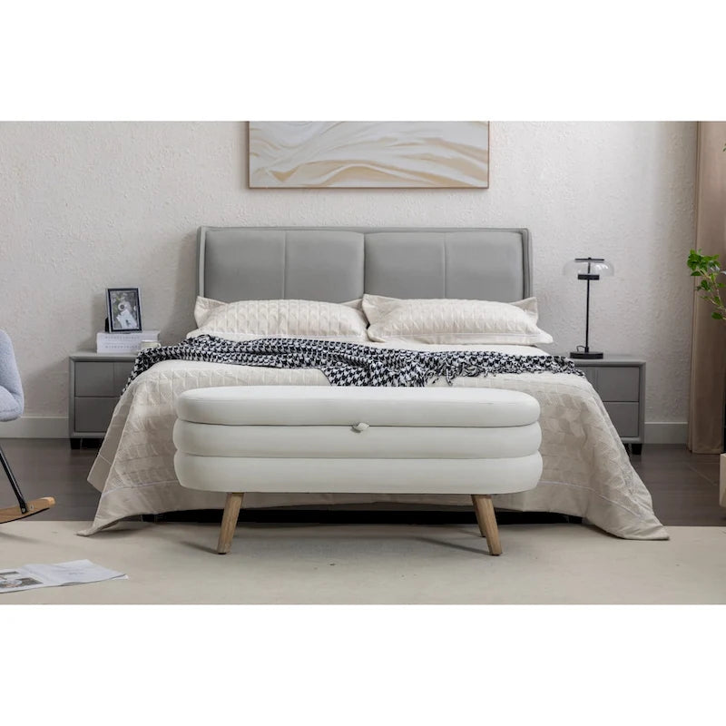 Banc de rangement en velours pour la chambre, avec pieds en bois, pour le salon ou la chambre, intérieur