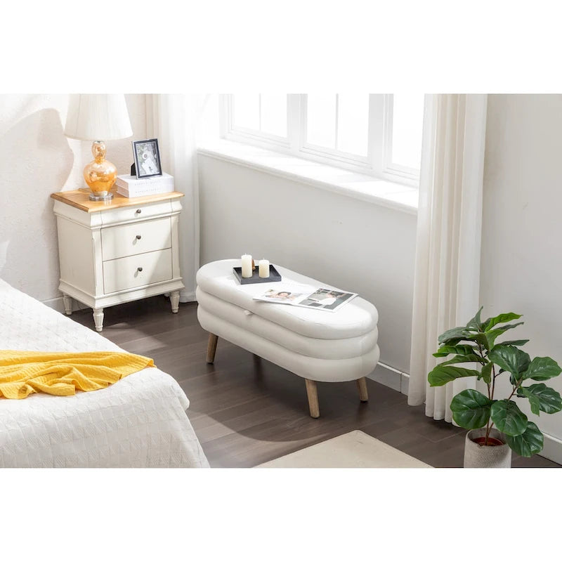 Banc de rangement en velours pour la chambre, avec pieds en bois, pour le salon ou la chambre, intérieur
