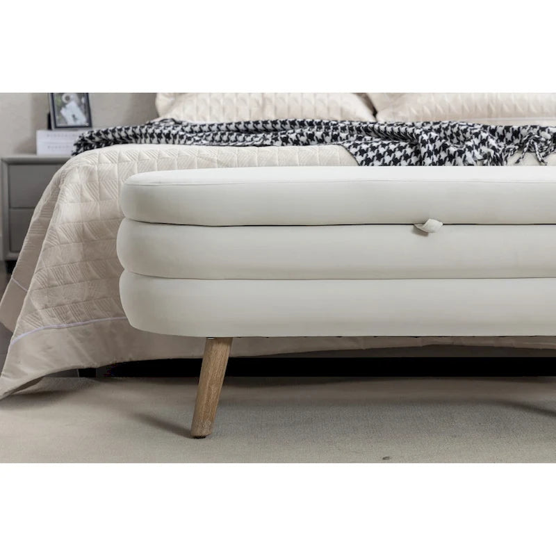 Banc de rangement en velours pour la chambre, avec pieds en bois, pour le salon ou la chambre, intérieur