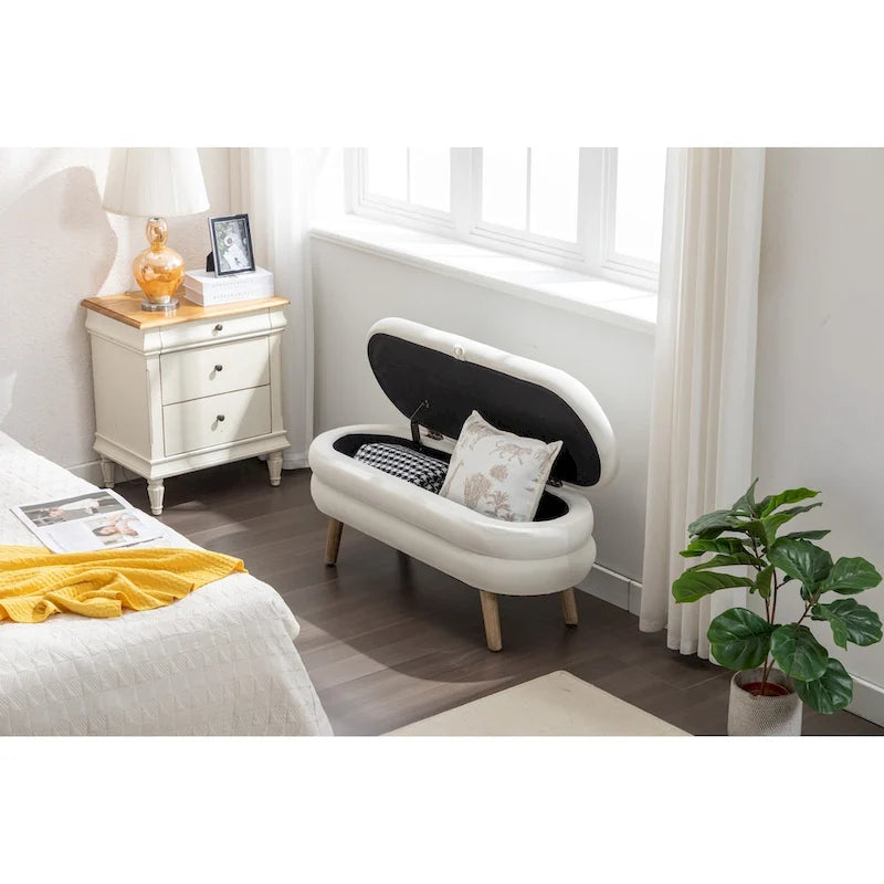 Banc de rangement en velours pour la chambre, avec pieds en bois, pour le salon ou la chambre, intérieur