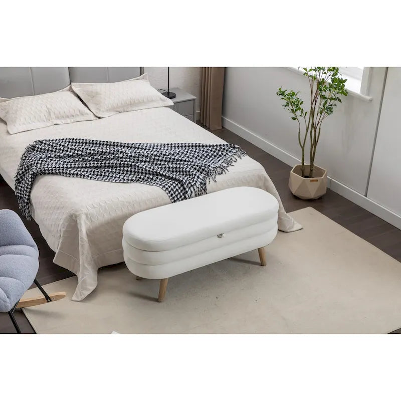 Banc de rangement en velours pour la chambre, avec pieds en bois, pour le salon ou la chambre, intérieur
