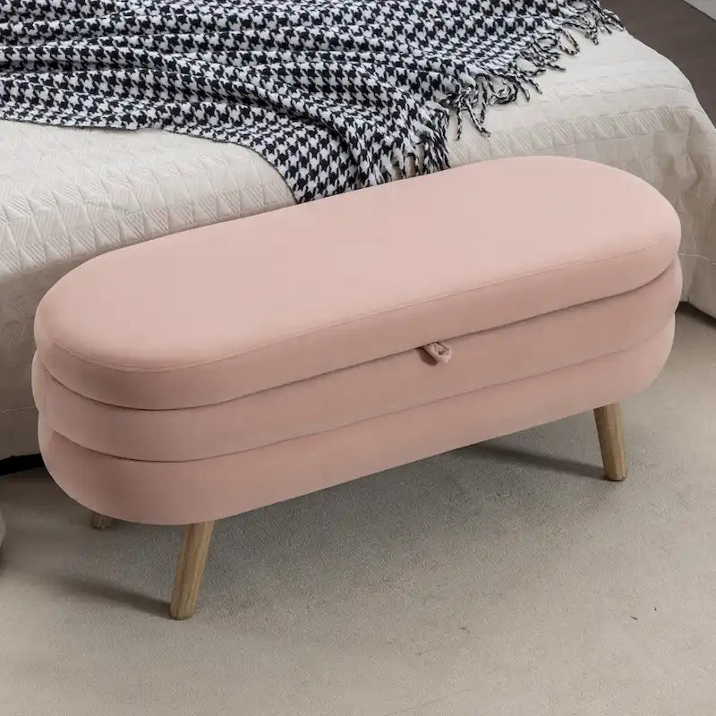 Banc de rangement en velours pour la chambre, avec pieds en bois, pour le salon ou la chambre, intérieur