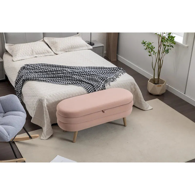 Banc de rangement en velours pour la chambre, avec pieds en bois, pour le salon ou la chambre, intérieur