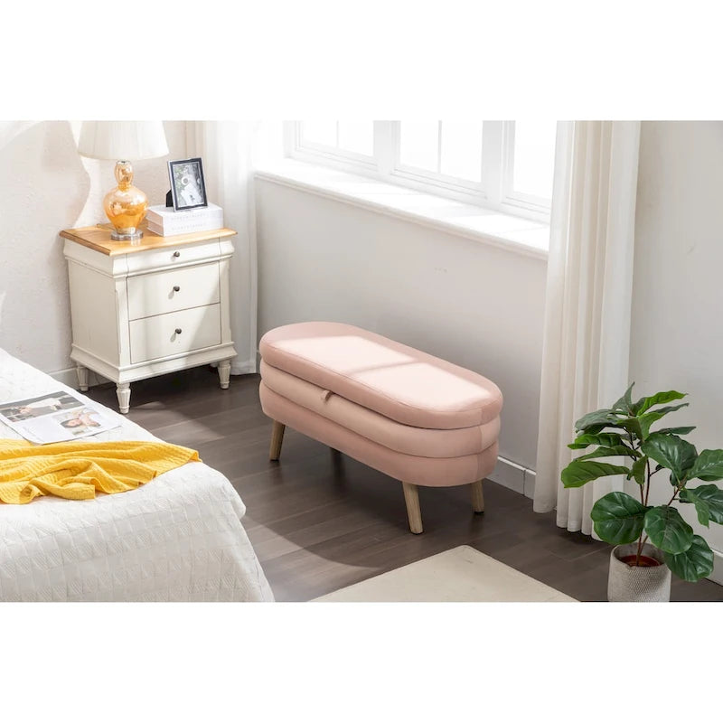 Banc de rangement en velours pour la chambre, avec pieds en bois, pour le salon ou la chambre, intérieur