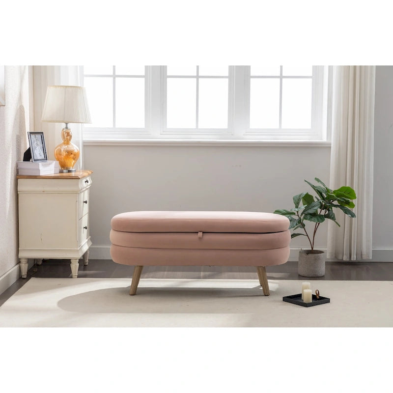 Banc de rangement en velours pour la chambre, avec pieds en bois, pour le salon ou la chambre, intérieur