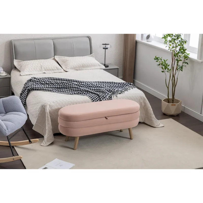Banc de rangement en velours pour la chambre, avec pieds en bois, pour le salon ou la chambre, intérieur