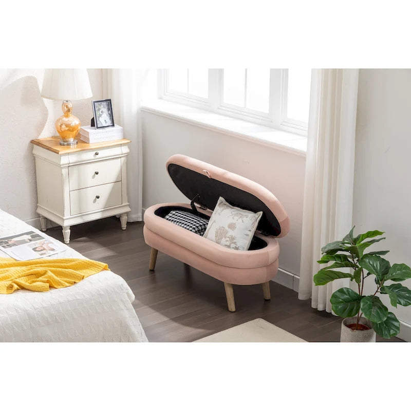 Banc de rangement en velours pour la chambre, avec pieds en bois, pour le salon ou la chambre, intérieur