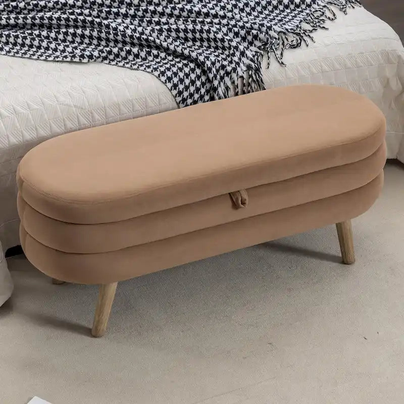 Banc de rangement en velours pour la chambre, avec pieds en bois, pour le salon ou la chambre, intérieur