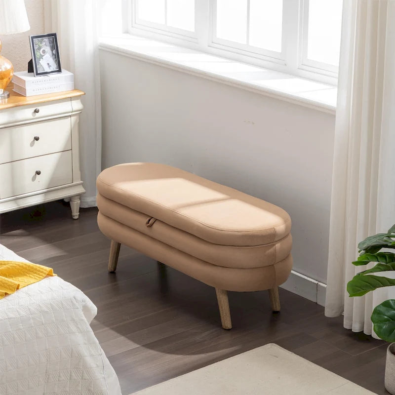 Banc de rangement en velours pour la chambre, avec pieds en bois, pour le salon ou la chambre, intérieur
