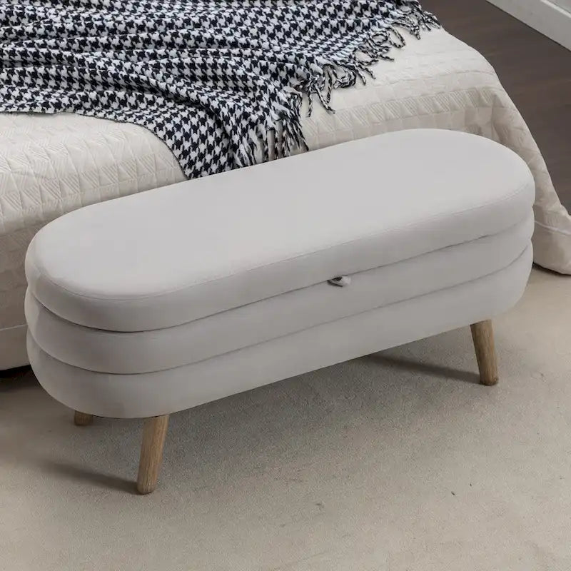 Banc de rangement en velours pour la chambre, avec pieds en bois, pour le salon ou la chambre, intérieur